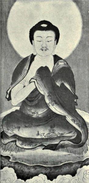 Black and white reproduction of a portrait of Sakyamuni